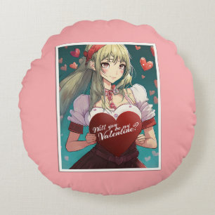 Seien Sie meine Valentine im Manga Style 33893 Rundes Kissen