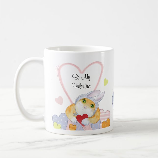 Seien Sie meine Valentine Niedlich Watercolor Cat  Kaffeetasse (Links)
