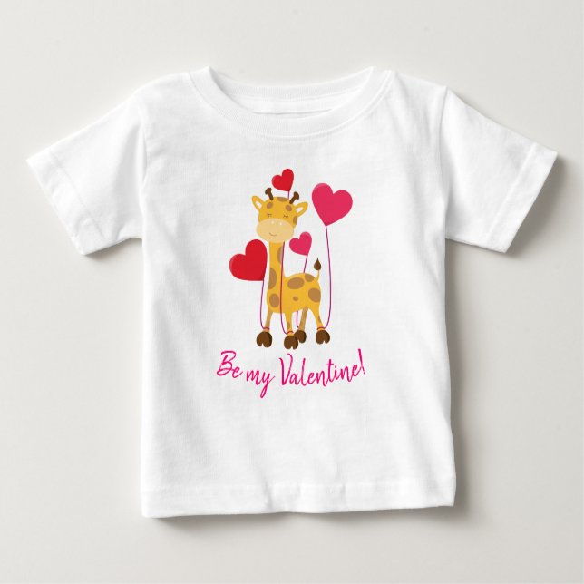 Seien Sie meine Valentine-süße Giraffe mit Ballons Baby T-shirt (Vorderseite)