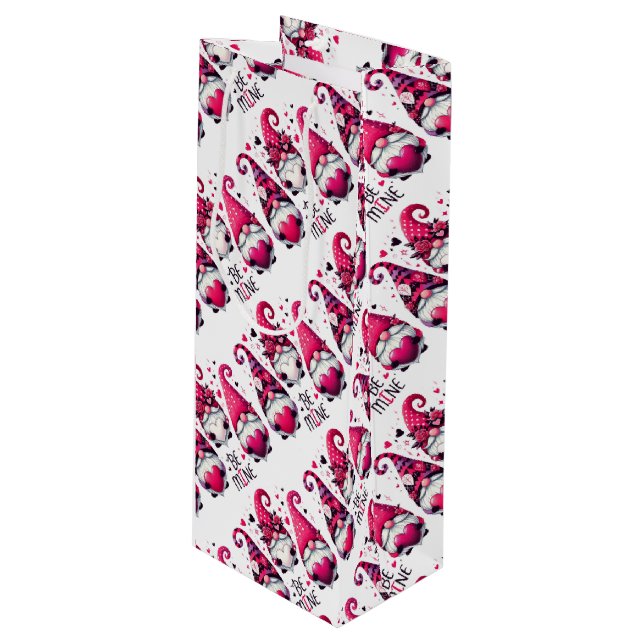 Seien Sie meine Valentinstag-Gnomen Geschenktüte Für Weinflaschen (Vorderseite Schrägansicht)