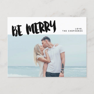 Seien Sie Merry Brush Script Holiday Foto Postcard Feiertagspostkarte