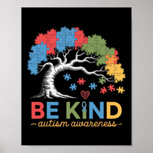 Seien Sie nett Autismus Bewusstsein Puzzle Tree In Poster