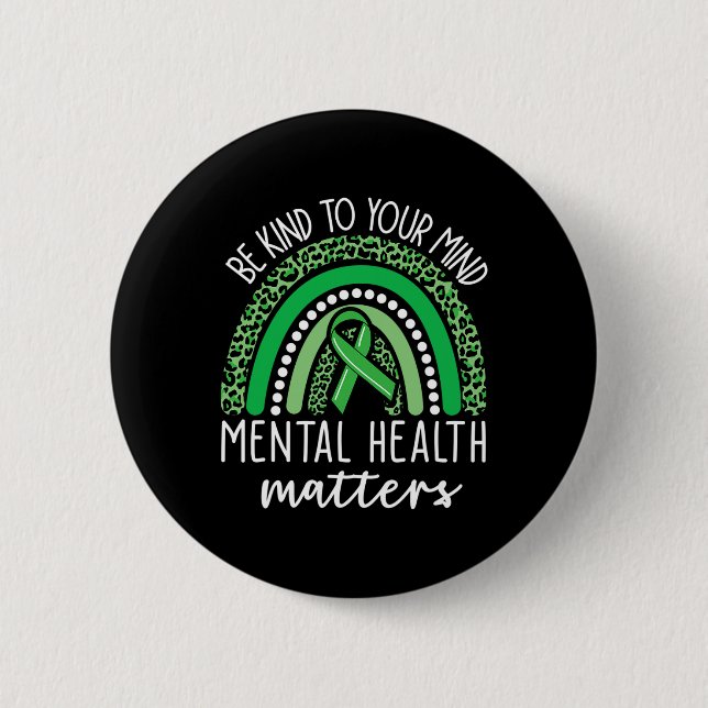 Seien Sie nett zu Ihrem Kopf Leopard Rainbow Psych Button (Vorderseite)