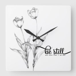 Seien Sie noch schwarz und weiß Stift Sketch Tulip Quadratische Wanduhr