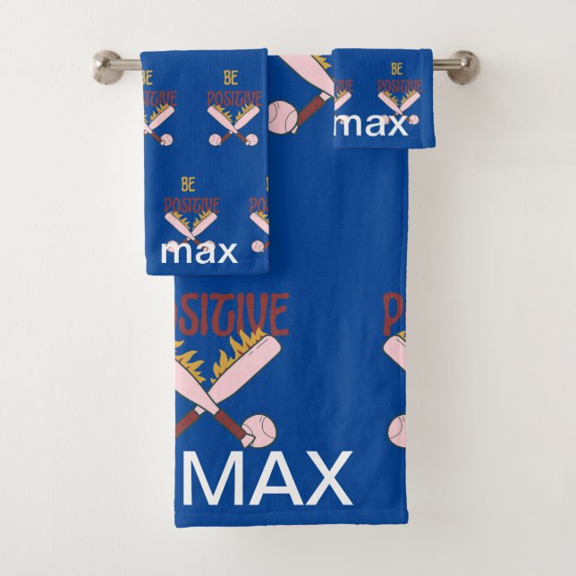 Seien Sie positiv Baseball-Brauch personalisiert Badhandtuch Set (Insitu)