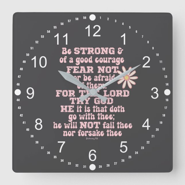 Seien Sie stark und mutig KJV Bible Verse Quadratische Wanduhr (Vorderseite)