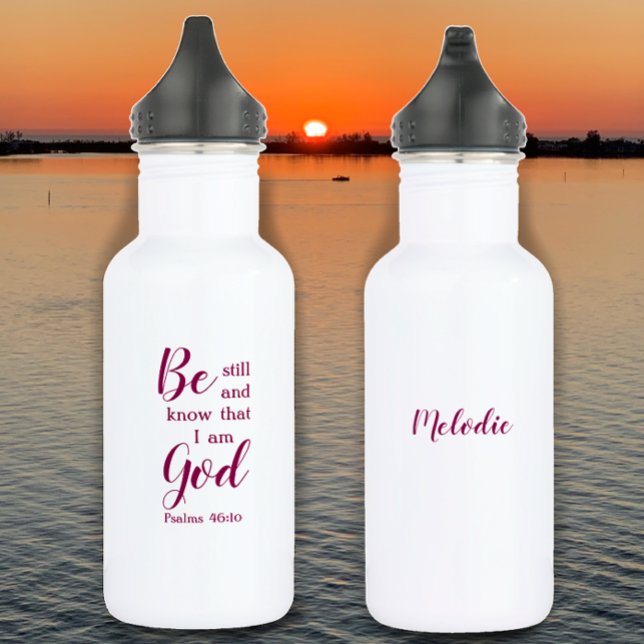 Seien Sie still und wissen | Personalisiert Name F Edelstahlflasche (Add a name for a personalized water bottle. Be still and know Christian scripture inspirational gift)