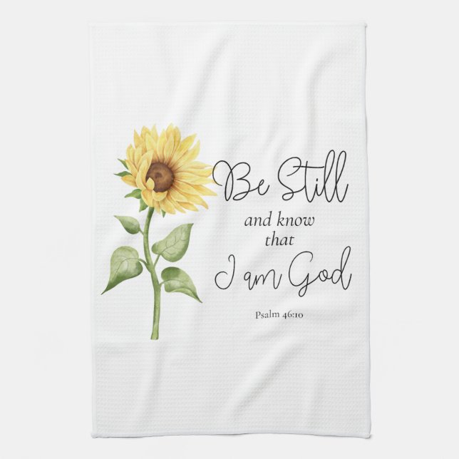 Seien Sie still und wissen Sie, dass ich Gott Sonn Geschirrtuch (Vertikal)