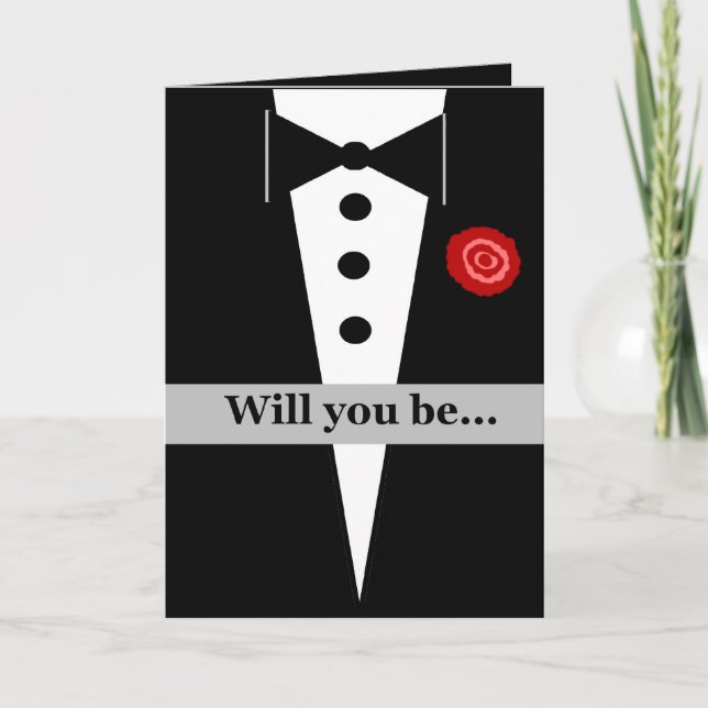 Seien Sie unsere Ring Bearer Card mit Tux und Rose Einladung (Vorderseite)