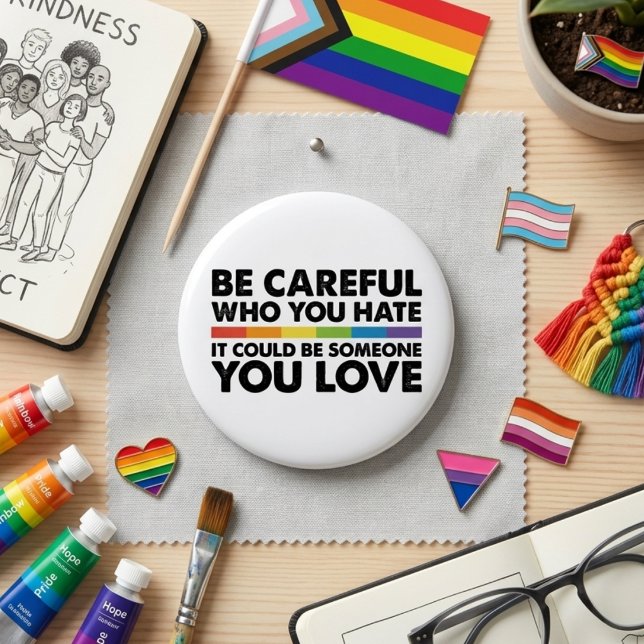Seien Sie vorsichtig, wen Sie Rainbow LGBT Gay Pri Button (Von Creator hochgeladen)