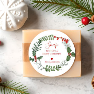 Seife, du hast einen fröhlichen Weihnachtskranz Runder Aufkleber