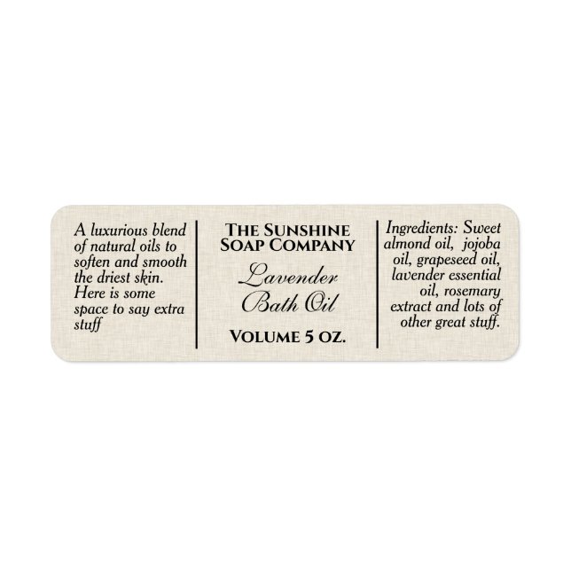 Seife und Kosmetiklabel in Beige-Leinen (Vorne)