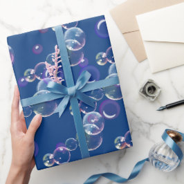 Seifenblasen auf blau geschenkpapier