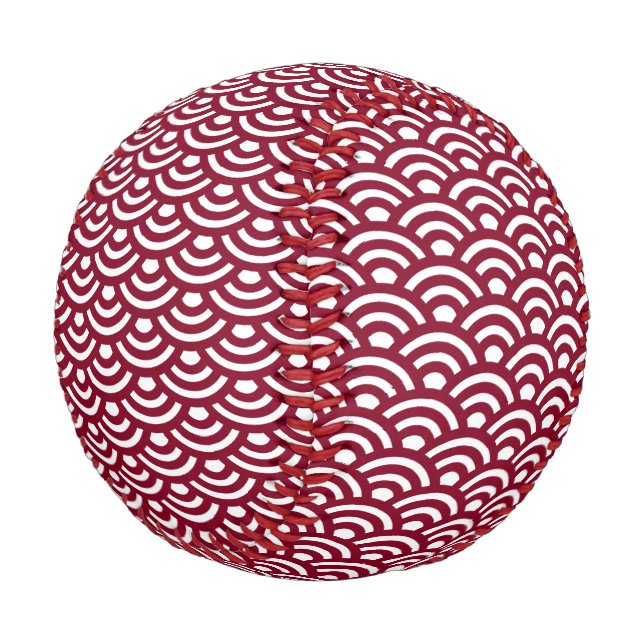 Seigaiha, Waves, Japanese, Burgundy and White Baseball (Schrägansicht)