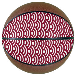 Seigaiha, Waves, Japanese, Burgundy and White Basketball