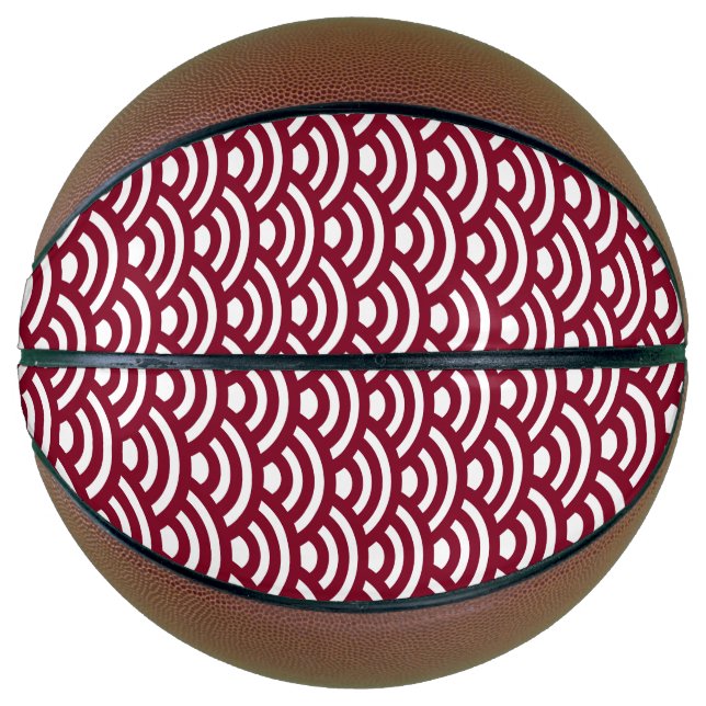 Seigaiha, Waves, Japanese, Burgundy and White Basketball (Vorderseite)