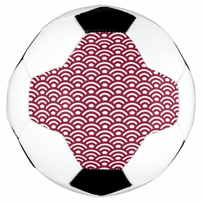 Seigaiha, Waves, Japanese, Burgundy and White Fußball (Vorderseite)