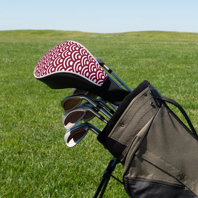 Seigaiha, Waves, Japanese, Burgundy and White Golf Headcover (In SItu)