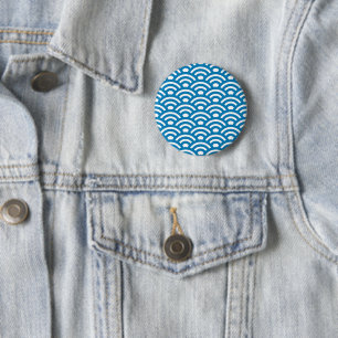 Seigaiha, Wellen, Japanisch, Blau und Weiß Button