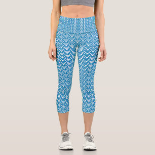 Seigaiha, Wellen, Japanisch, Blau und Weiß Capri Leggings