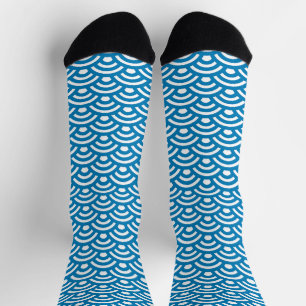Seigaiha, Wellen, Japanisch, Blau und Weiß Socken