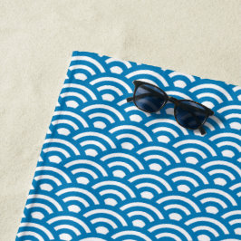 Seigaiha, Wellen, Japanisch, Blau und Weiß Strandtuch