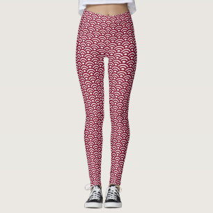 Seigaiha, Wellen, Japanisch, Burgund und Weiß Leggings