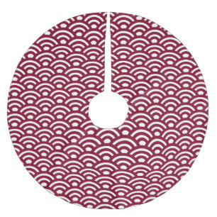 Seigaiha, Wellen, Japanisch, Burgunderrot und Weiß Polyester Weihnachtsbaumdecke