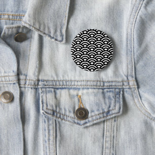Seigaiha, Wellen, Japanisch, Schwarz und Weiß Button