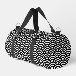 Seigaiha, Wellen, Japanisch, Schwarz und Weiß Duffle Bag