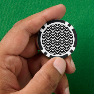 Seigaiha, Wellen, Japanisch, Schwarz und Weiß Pokerchips