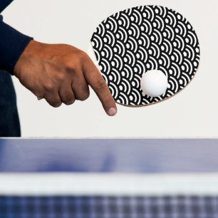 Seigaiha, Wellen, Japanisch, Schwarz und Weiß Tischtennis Schläger