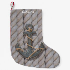 seil-Holzanker des rustikalen Küstenstrandes See Kleiner Weihnachtsstrumpf