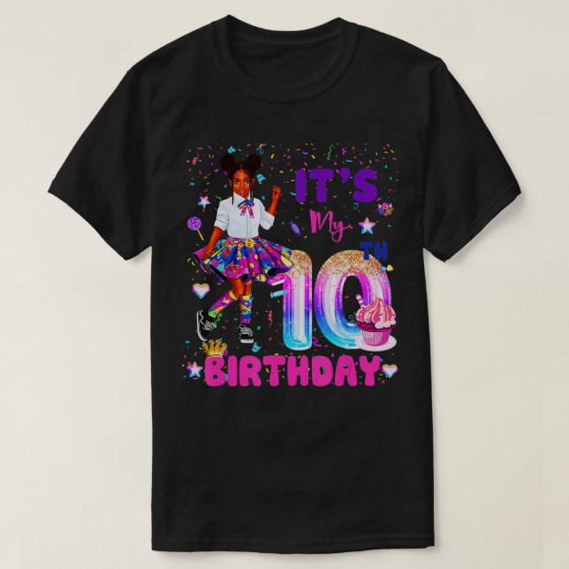 Sein 10. Geburtstag Afrikanisches Schwarzes Mädche T-Shirt (Design vorne)