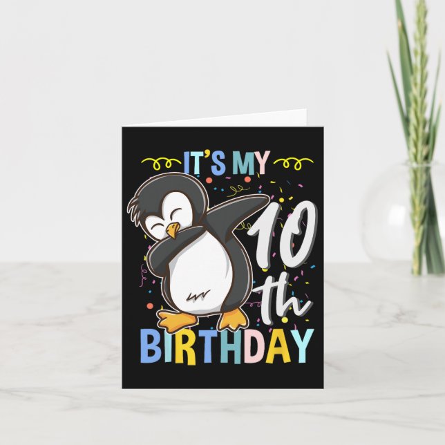 Sein 10. Geburtstag Dabbing Pinguin Karte (Vorderseite)