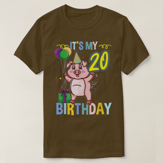 Sein 20. Geburtstag Niedliches Schwein 3306 T-Shirt (Design vorne)