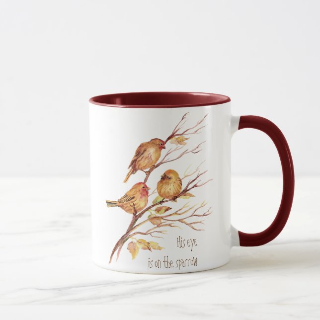 Sein Auge ist auf dem Sparrow, Inspiration, Vogel Tasse (Rechts)