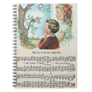 Sein Auge ist auf dem Spatzennotizbuch Notizblock