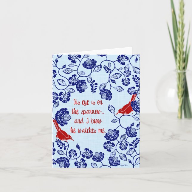Sein Auge ist auf der Spatzen-Gruß-Karte Karte (Vorderseite)