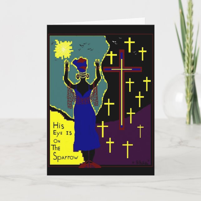 SEIN AUGE IST AUF DER SPATZEN-GRUSS-KARTE KARTE (Vorderseite)