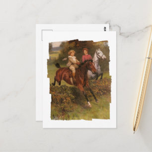 Sein erster Zaunjunge und Pferd, das über den Zaun Postkarte