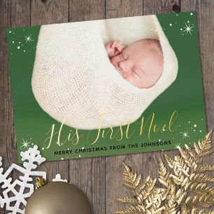 Sein erstes Noel Baby's erstes Weihnachtsfoto Folien Feiertagskarte