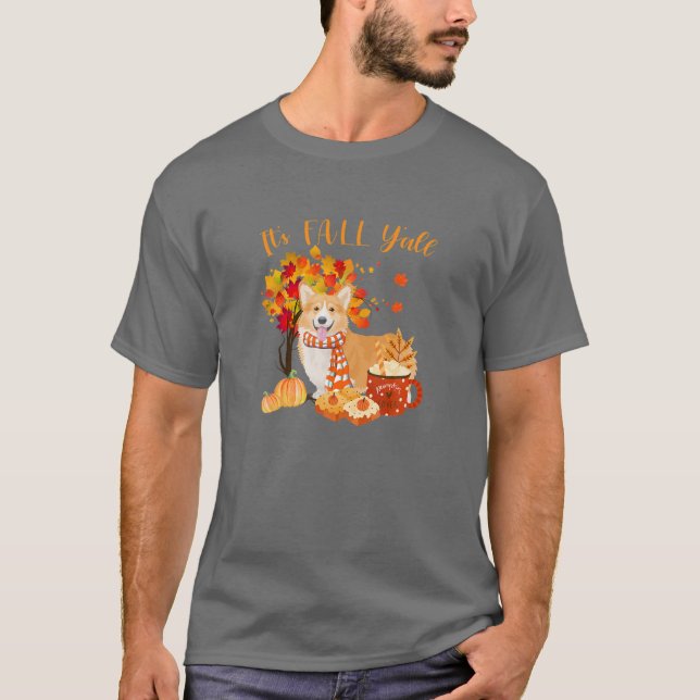 Sein Fall Yall Corgi Hund Halloween Herbst T-Shirt (Vorderseite)