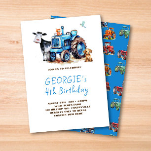 Sein Geburtstag Blau Traktor Scheunenhof Tiere Einladung