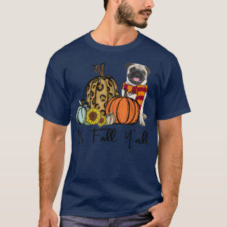 Sein Herbst-Yall-Mops Leopard Pumpkin Sonnenblumen T-Shirt