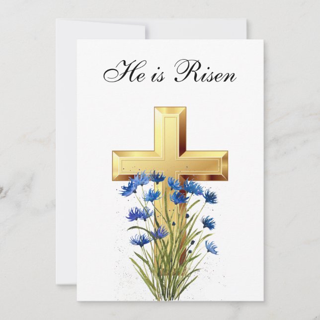 Sein ist Rised Watercolor Osterblumenkreuz Einladung (Vorderseite)