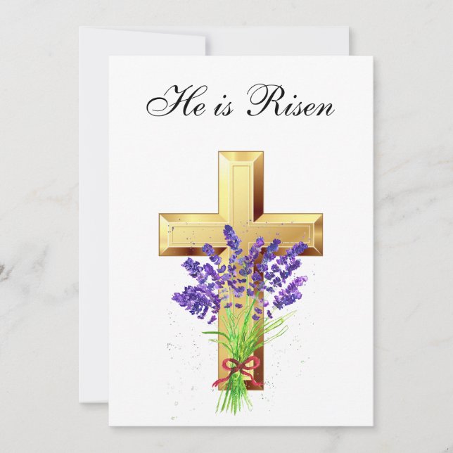 Sein ist Rised Watercolor Osterlavender Cross Einladung (Vorderseite)