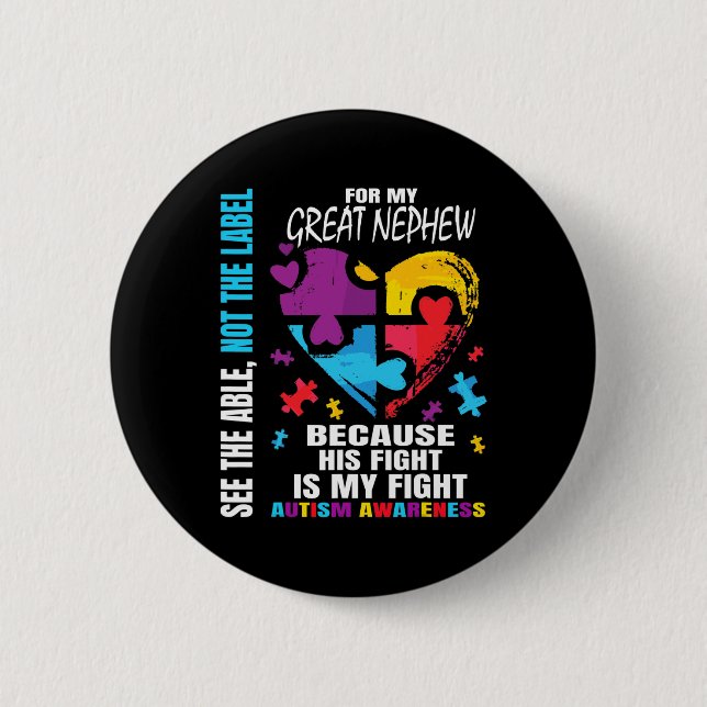 Sein Kampf Blue Great Nephew Autismus Awareness Ta Button (Vorderseite)