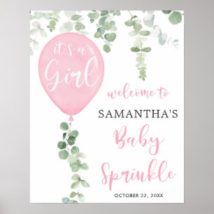 Sein Mädchen rosa Ballon Babytrampel Begrüßungszei Poster