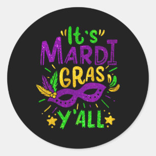 Sein Mardi Gras Yall Beads Mask Jester Hat Festiva Runder Aufkleber